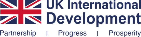 A union jack with the rights UK International Development to the right of it, and the text "Partnership | Progress | Prosperity" underneath